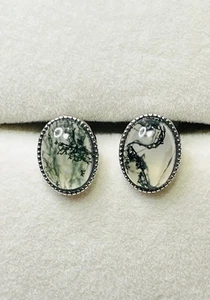 Schöne 925 Sterling Silber natürliche grüne Moosachat Ohrstecker - Bild 1 von 9