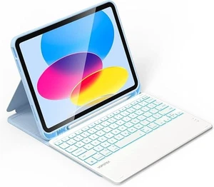 Sky Blue iPad 10th Gen Keyboard Case Backlit Wireless USB-C Rechargeable K106 - Picture 1 of 15