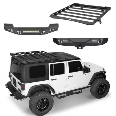 Steel Roof Rack Front Bumper Rear Bumper Assembly For 2007-2018 Jeep Wrangler JK Foto 1 de 4