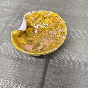 Vintage Murano Glass Bowl Yellow, Green & Gold Flakes 5.5" Beautiful - Picture 1 of 12
