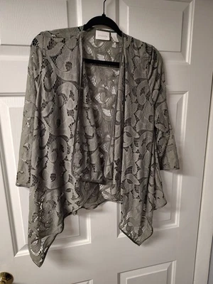 Chicos Drape Front Lace Cardigan Green Lightweight Casual Size 2 Open Front E4 - Image 1 of 4