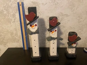 3 Rustin Holz Schneemann Kerzenhalter - 11,9 & 6" mit Schal - gebraucht - top - Bild 1 von 6