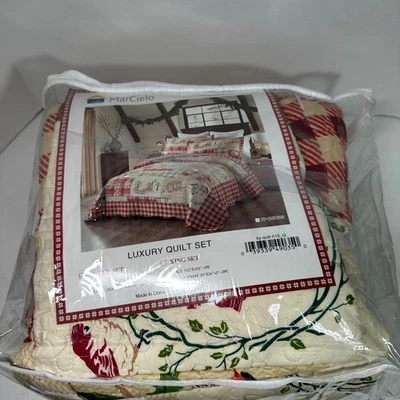 MarCielo 3 Piece Christmas Quilt Set Rustic Lodge Deer Quilt Bedspread Throw - Image 1 of 4