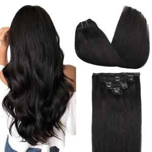 Echthaar Extensions Clip 30cm 85g Schwarz Haurlngeverlängerung Haarverlängerung - Bild 1 von 2