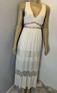 FLYING TOMATO Women's Maxi Medium Cream Sleeveless Aztec V-Neck Dress - Picture 1 of 6