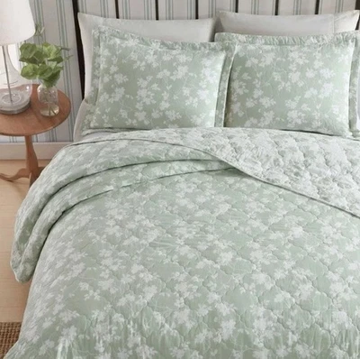 Juego de edredón Laura Ashley ~ Twin Adorabelle Silhouette verde 2 piezas/algodón reversible Foto 1 de 4