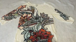 NWT! Chico's Sz 1 Reg M/8 Floral Lightweight Spring/summer 3/4 Sleeve Sweater - Picture 1 of 5