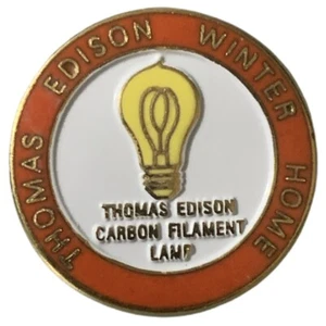 Vintage Thomas Edison Winter Home Carbon Filament Lamp Travel Souvenir Pin - Picture 1 of 2