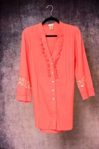 Women's Tasha Polizzi Boho Cowgirl Ruffled Peach Tunic Embroidery accents L - Picture 1 of 7