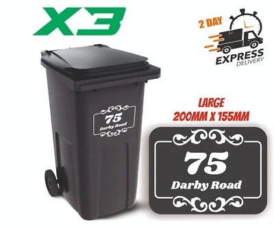 Custom Wheelie Bin Stickers,x3 WHEELIE BIN NUMBERS HOUSE and STREET NAME STICKER - Image 1 of 4