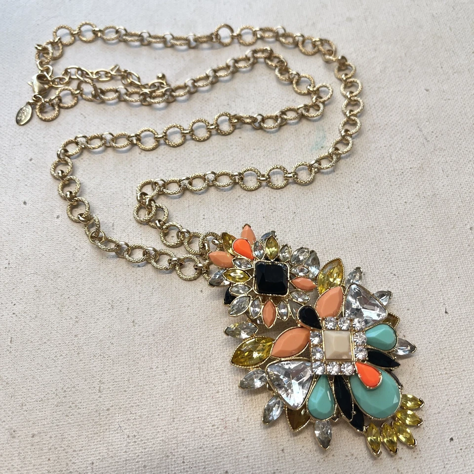 Joan Rivers Colorful Neon Rhinestone Gold Tone Statement Pendant Necklace - Image 1 of 4