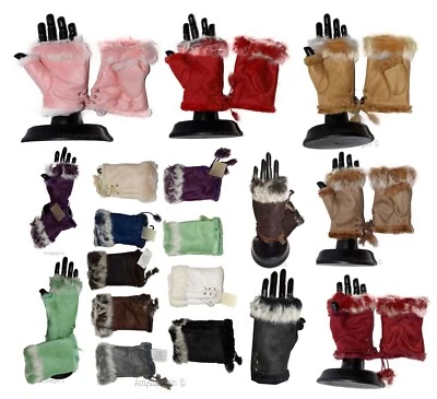 Guantes sin dedos, guantes de invierno calentador de manos/muñeca ribete de piel guantes talla única BN Foto 1 de 4