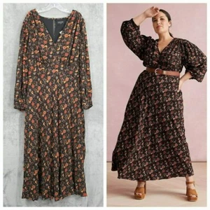 Maxi Vestido Lane Bryant Manga Larga Cosido Corpiño 22 Negro Floral Bohemio Nuevo - Imagen 1 de 16