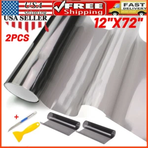 2 piezas 12"X72" Luz Brillante Negro Humo Faro Luz Trasera Tinte Película Vinilo - Imagen 1 de 8