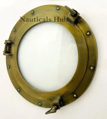 Brown Antique Transparent Glass Round Ship Windows Porthole Home Wall Decorative - Image 1 of 4