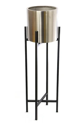 Edelstahl Blumentopf silber schwarzer Ständer Blumentopfhalter H:95,5cm Ø25cm - Bild 1 von 4