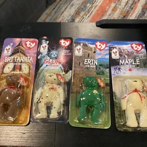 1999 Ty Teenie Beanie Babies McDonalds 4er Set Internationale Bären - Bild 1 von 12