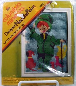 1973 Columbia Minerva LITTLE MR. PICTURE Needlepoint Boy Dog Leprechaun Vintage - Picture 1 of 4