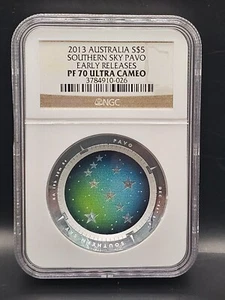 2013 AUSTRALIA S$5 SOUTHERN SKY PAVO NGC PF70 ULTRA CAMEO EARLY RELEASES - Picture 1 of 2