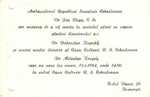 Rumänien, 1984, Vintage Gala Empfang Einladung - Botschaft der Tschechoslowakei - Bild 1 von 1