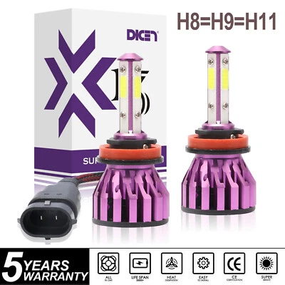 4-Side LED Headlight Kit H11 H8 H9 480W 6000K 48000LM Hi/low Beam Bulbs Foglight - Image 1 of 4