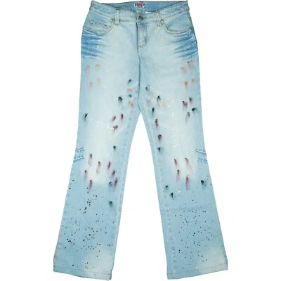 Rainbow Ladies Stretch Jeans Trousers Bootcut Flare Graffiti 36 S W28 L30 Light - Image 1 of 4