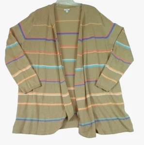 J. Jill Damen Gr. Große Strickjacke vorne offen beige gestreift Pullover Leinenmischung - Bild 1 von 16