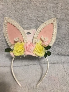 Claire's Easter Girl's Faux Pearl & Flowers Bunny Rabbit Ears Headband New - Picture 1 of 1