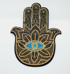 Hand von Hamza Fatima PAILLETTEN Spitze Applikation Motiv Aufnäher Kostüm BÖSES AUGE - Bild 1 von 1
