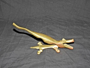 Vintage MCM Solid Brass Alligator Crocodile Nutcracker Figurine 10" Long - Picture 1 of 4
