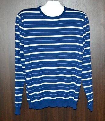 Teodori Navy Blue White Stripes Men's Cotton Thin Italy Sweater Size 46 56 NEW - Image 1 of 4