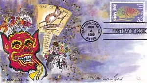 SCOTT 3060 LUNAR NEW YEAR RAT DORIS GOLD HAND PAINTED FIRST DAY COVER FDC - Picture 1 of 1