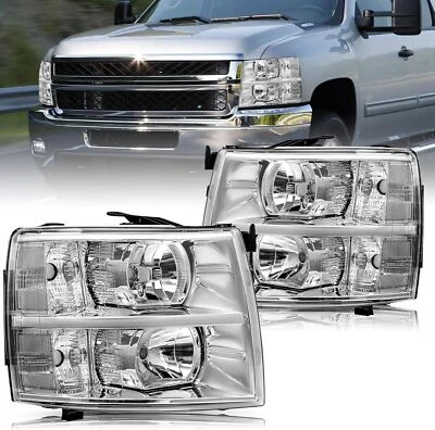 Хромированный корпус фар левая и правая для Chevy Silverado 1500 2500HD 2007-2013 годов выпуска - Изображение 1 из 4