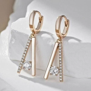 2Ct Lab-Created Round Cut Diamond Women Drop Dangle Earring 14K Rose Gold Plated - Picture 1 of 5