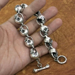 Details 925 Sterling Silver Skulls Bracelet Charms Punk Chain Jewellery TA170C - Picture 1 of 19
