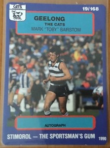 1990 AFL SCANLENS STIMOROL GEELONG CATS MARK BAIRSTOW #19 CARD 