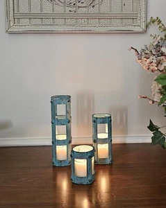 Set of 3 Brutalist style Candlestick Holders Cage Design - Picture 1 of 12