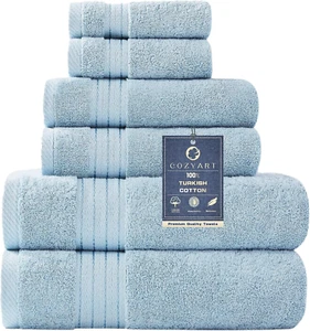 Juegos de toallas azul claro para baño 6 piezas, toalla de baño de algodón turco - Picture 1 of 12