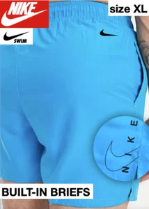 NIKE SWIM MEN'S SHORTS XL SKY BLUE BUILT-IN MESH BRIEFS 5" INSEAM SIDE POCKETS - Picture 1 of 6