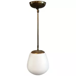 Danish Modern Frosted Glass Brass Pole Pendant Light - Picture 1 of 6