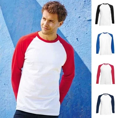 Baseball T-Shirt Longsleeve Langarm Fruit of the loom Herren Lang Long Kleidung