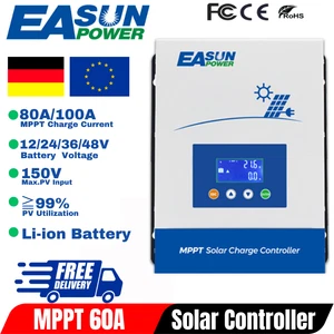 Regulador de carga solar Easun 80/100A controlador regulador 12/24V 36V 48V pantalla LCD