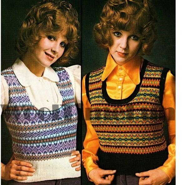 Knitting Pattern Vintage 1970s Womens Fair Isle Slipover Vest Top Festival Boho - Image 1 of 1