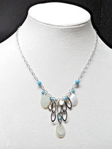SWAROVSKI Asian Shell & Turquoise Beads Statement Necklace 17” NEW - Picture 1 of 5