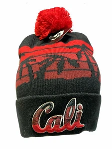 Cali Abrazado Logo Puños Gorro Pom Calavera Gorra Tejido Invierno Sombrero-Rojo - Imagen 1 de 5