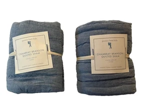 Pottery Barn Kids Standard Branson Quilted 2-Shams 20"x26" Chambray Blue_NWT_TD - Picture 1 of 5