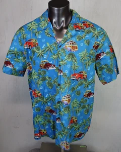 Mens RJC Hawaiian Shirt Size 2XL Button Front Shirt Blue Vintage Cars & Dogs K9 - Picture 1 of 7
