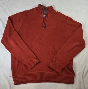 Eddie Bauer Mens L Orange Brown Quarter Zip Long Sleeve Pullover Sweater  Cozy - Picture 1 of 3