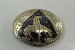 Vintage Belt Buckle Silversmith Collection Silvertone w/ Inlay End Of The Trail - Picture 1 of 9