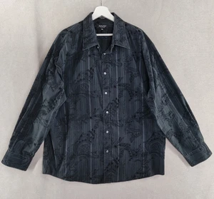 Eighty Eight Shirt Mens 2XL Black Stripe Velvet Embossed Floral Goth Grunge Rock - Picture 1 of 7